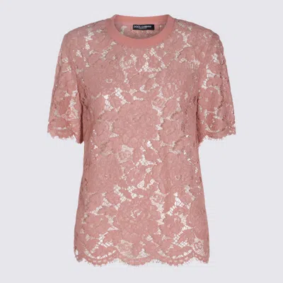 Dolce & Gabbana Cordonetto Lace T Shirt In Pink