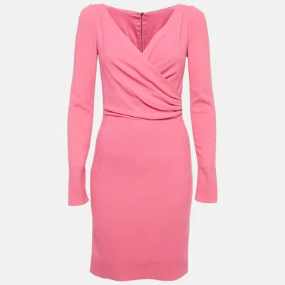 Pre-owned Dolce & Gabbana Pink Crepe Crossover Neck Mini Dress S