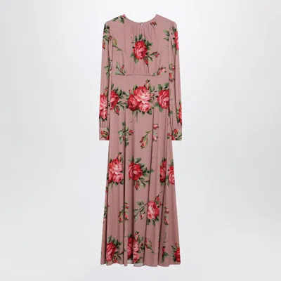 Dolce & Gabbana Pink Crêpe Dress With Bouquet Print By  In Multi