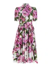 Dolce & Gabbana Pink Crewneck Dress With Logo Lettering Detail On The Front And All-over Floral Motif In Cotton Woma In Multicolor