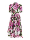 Dolce & Gabbana Pink Crewneck Dress With Logo Lettering Detail On The Front And All-over Floral Motif In Cotton Woma In Pink