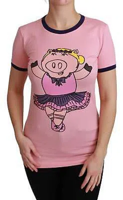 Pre-owned Dolce & Gabbana Pink Crewneck Year Of The Pig T-shirt In See Description