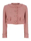 Dolce & Gabbana Pink Crop Jacket With Logoed Buttons In Cotton Tweed Woman In Pink