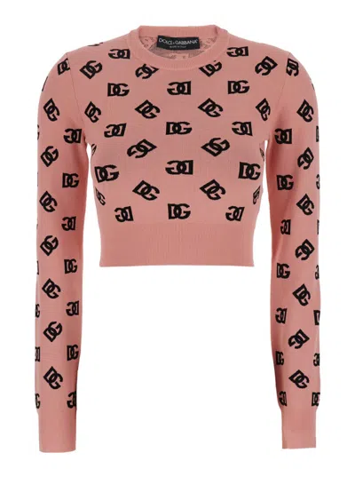 Dolce & Gabbana Dg Jersey Sweaters And Cardigans In Rosa Polvere