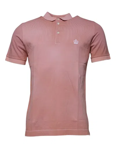Pre-owned Dolce & Gabbana Pink Crown Collared Short Sleeve Polo Men's T-shirt ()