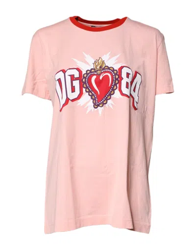 Dolce & Gabbana Pink D&g 84 Print Cotton Crew Neck T-shirt