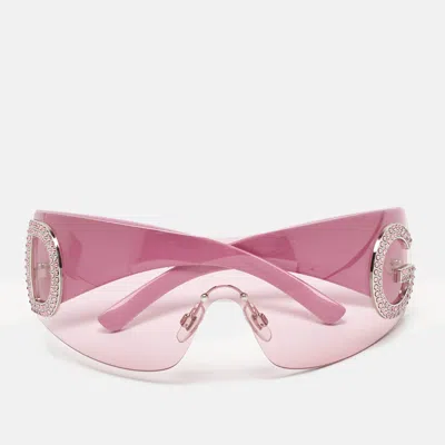 Pre-owned Dolce & Gabbana Pink Dg Crystals Shield Sunglasses