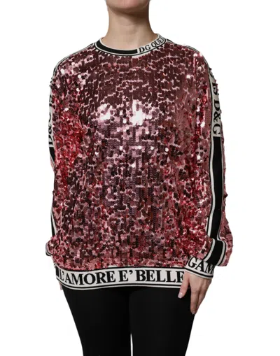 DOLCE & GABBANA DOLCE & GABBANA PINK DG QUEEN SEQUIN PULLOVER WOMEN'S SWEATER