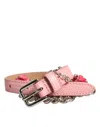 Dolce & Gabbana Pink Embelished Roses Textured Leather Belt In Red