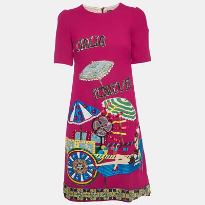 Pre-owned Dolce & Gabbana Pink Embellished Crepe Sheath Dress S