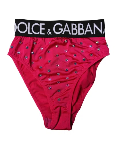 Dolce & Gabbana Pink Embellished High-waist Brief Logo Underwear