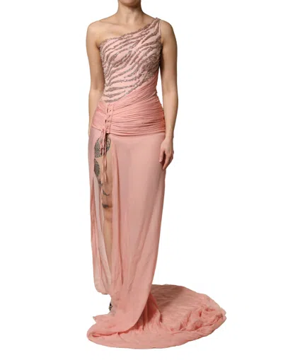 Pre-owned Dolce & Gabbana Pink Embellished One Shoulder Maxi Women's Dress ()