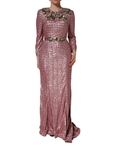 Pre-owned Dolce & Gabbana Pink Embellished Sequined Evening Gown Women's Dress ()
