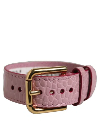 Dolce & Gabbana Pink Embossed Leather Gold Buckle Belt Strap Bracelet