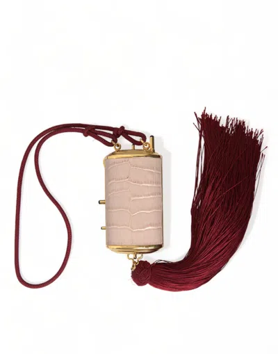 Dolce & Gabbana Pink Exotic Leather Mini Mirror Tassel Makeup Bag In Neutral
