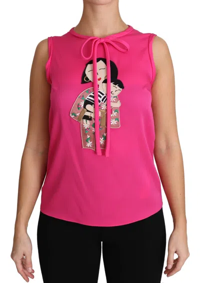 Pre-owned Dolce & Gabbana Pink Family Silk Tank  Mama Blouse Top Women's Shirt ()