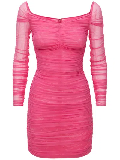 Dolce & Gabbana Long-sleeve Tulle Mini Dress In Pink