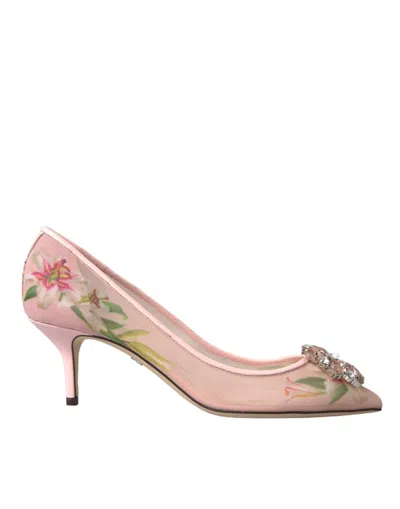Dolce & Gabbana Pink Floral Crystal Heels Pumps Shoes