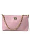 DOLCE & GABBANA PINK FLORAL EMBROIDERED LEATHER CHAIN CLUTCH BAG
