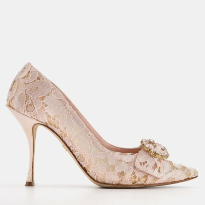 Pre-owned Dolce & Gabbana Pink Floral Heels With Crystal Detailing Size Eu 39