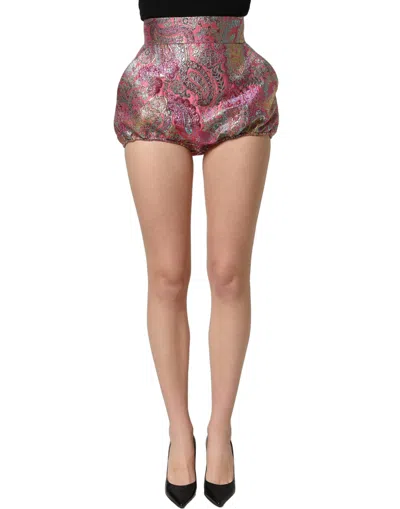 Dolce & Gabbana Pink Floral Highwaist Jacquard Hotpants Shorts In Multi