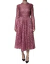Dolce & Gabbana Pink Floral Lace Long Sleeve Midi Dress In Multi