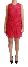 Dolce & Gabbana Pink Floral Lace Shift Gown Mini Dress In Pink