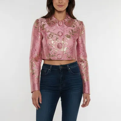 Pre-owned Dolce & Gabbana Pink Floral Lurex Jacquard Cropped Blazer Xs