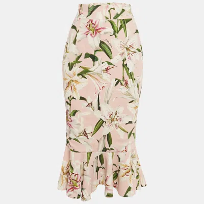 Pre-owned Dolce & Gabbana Pink Floral Print Crepe Flounced Skirt S