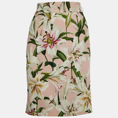 Pre-owned Dolce & Gabbana Pink Floral Print Crepe Pencil Skirt M