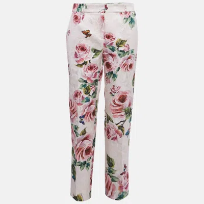 Pre-owned Dolce & Gabbana Pink Floral Print Jacquard Trousers M