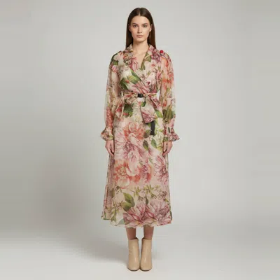 Pre-owned Dolce & Gabbana Pink Floral Print Organza Double Breasted Coat M