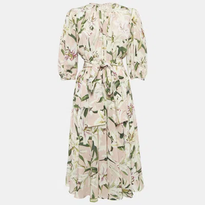 Pre-owned Dolce & Gabbana Pink Floral Print Silk Midi Dress Xs