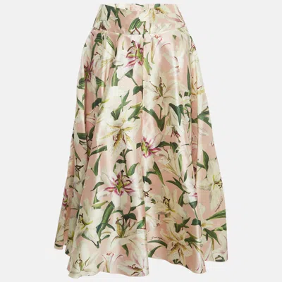 Pre-owned Dolce & Gabbana Pink Floral Print Silk Midi Skirt L