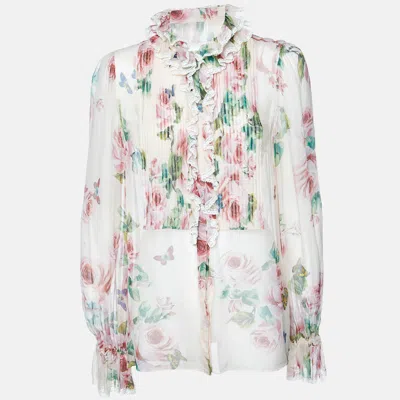 Pre-owned Dolce & Gabbana Pink Floral Print Silk Sheer Blouse M