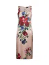 Dolce & Gabbana Women Pink Floral Print Stretch Satin Sheath Dress In Pink