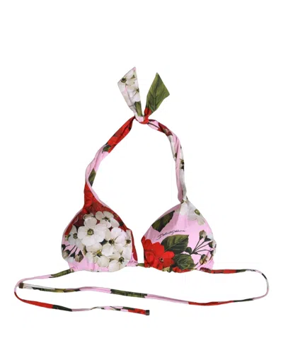 Dolce & Gabbana Pink Floral Print Triangle Beachwear Bikini Women's Top