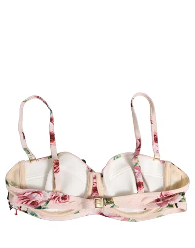 Dolce & Gabbana Pink Floral Print Underwire Beachwear Bikini Top