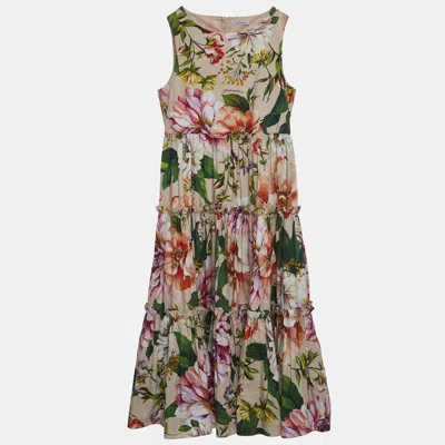 Pre-owned Dolce & Gabbana Pink Floral Printed Cotton Poplin Dress (11-12 Yrs)