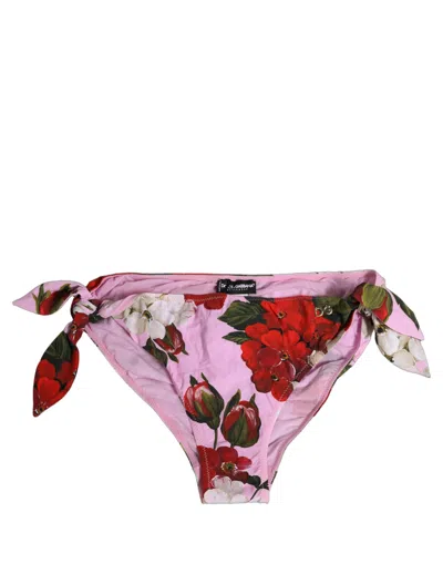 Dolce & Gabbana Pink Floral Tie Sides Beachwear Bikini Women's Bottom