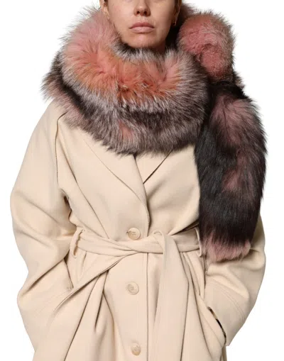 Pre-owned Dolce & Gabbana Pink Frost Fox Fur Neck Warmer Winter 120cm X 27cm Women's Scarf ()