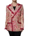 Dolce & Gabbana Pink Gold Jacquard Nylon Coat Blazer Jacket In Purple