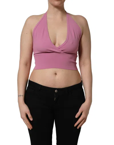 Pre-owned Dolce & Gabbana Pink Halter Neck Fitted Cropped Tank Women's Top ()