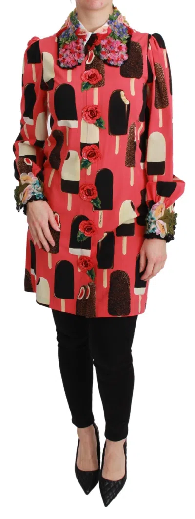 Dolce & Gabbana Pink Ice Cream Roses Sequined Women's Dress In Multi