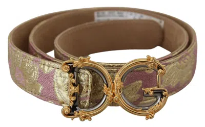 Dolce & Gabbana Pink Jaquard Dg Logo Gold Metal Buckle Belt