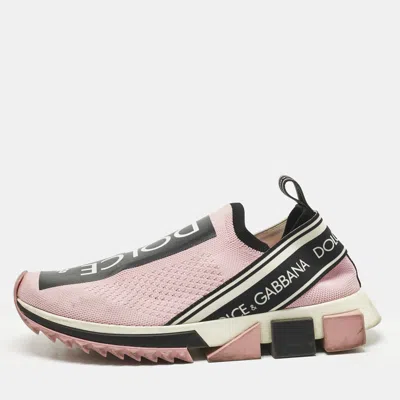 Pre-owned Dolce & Gabbana Pink Knit Fabric Sorrento Slip On Sneakers Size 39.5