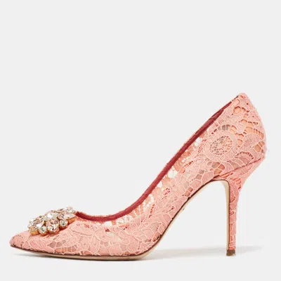 Pre-owned Dolce & Gabbana Pink Lace Bellucci Pumps Size 41
