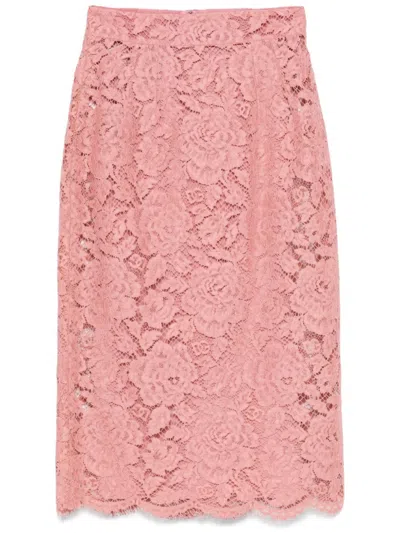 DOLCE & GABBANA PINK LACE MIDI SKIRT