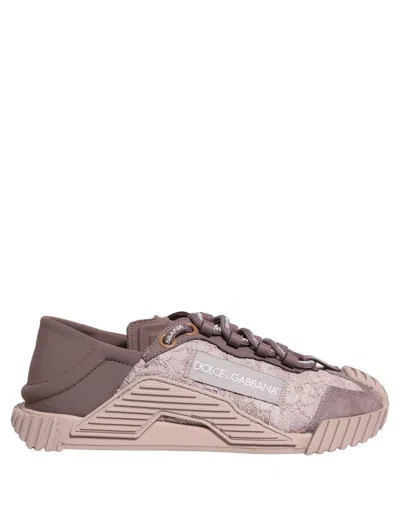 Dolce & Gabbana Pink Lace Ns1 Low Top Sneaker Sports Shoes In Brown
