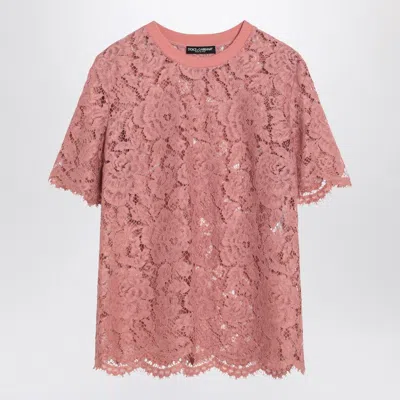 Dolce & Gabbana Floral Lace T-shirt In Pink